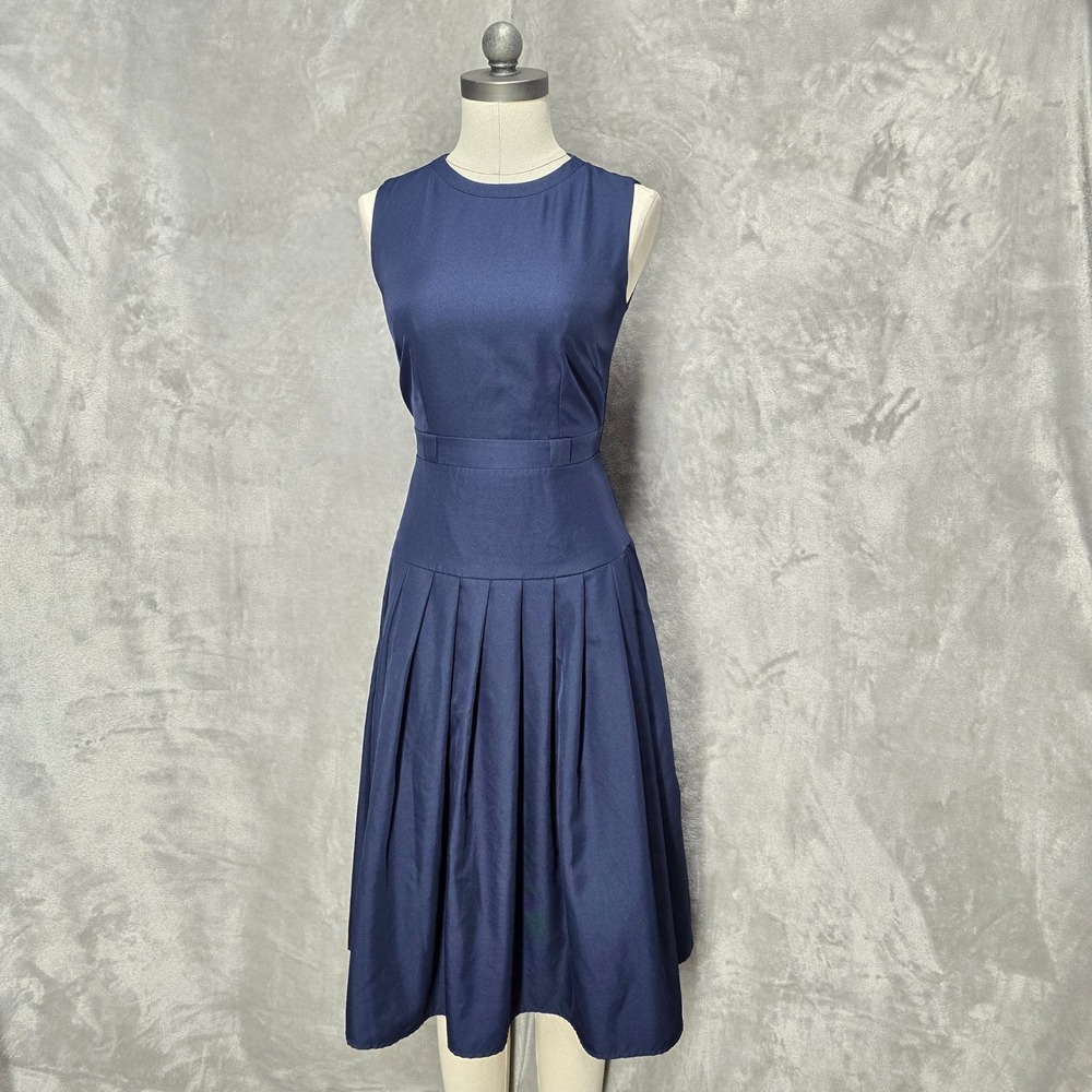 Maybi Pleated FitFlare Dress Women S Blue Sleeveless Modest Preppy Sophisticated
